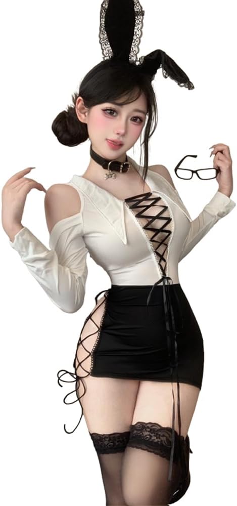 Womens Sexy Office Lady Costume Office Secretary Outfit Women Sexy Cosplay Lingerie OL Outfits Long Sleeve Mini Hip Skirt Fancy Dress Cut-out Underwear