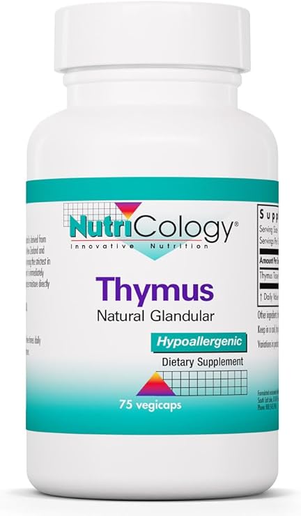 Nutricology Thymus Ovine Glandular Extract, 75 Vegicaps | Freeze Dried Ovine Thymus Glandular Tissue for Immune Function Support, Hypoallergenic Vegetarian Vegicaps