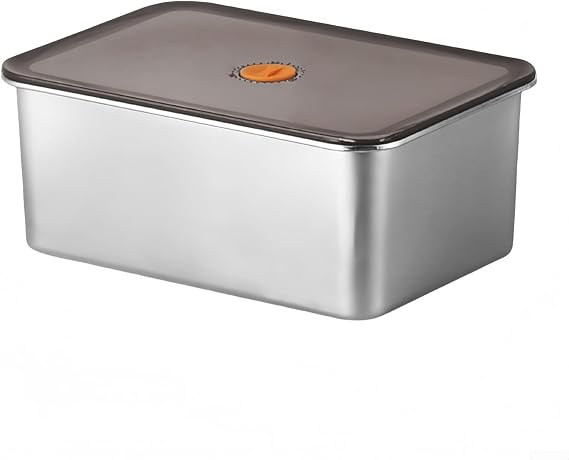 Large Capacity Stainless Steel Food Container with Plastic Airtight Lid for Refrigerator Storage and Hygienic Food Preservation (30x21x12cm)