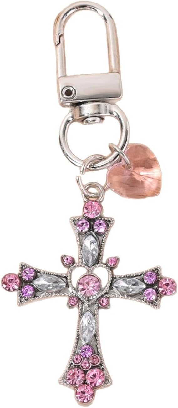 Cute Cross Bag Charms for Handbags, Sweet Rhinestone Keychain Purse Charms for Women