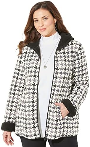 Catherines Womens Plus Size Printed Fleece Coat With Sherpa Lining