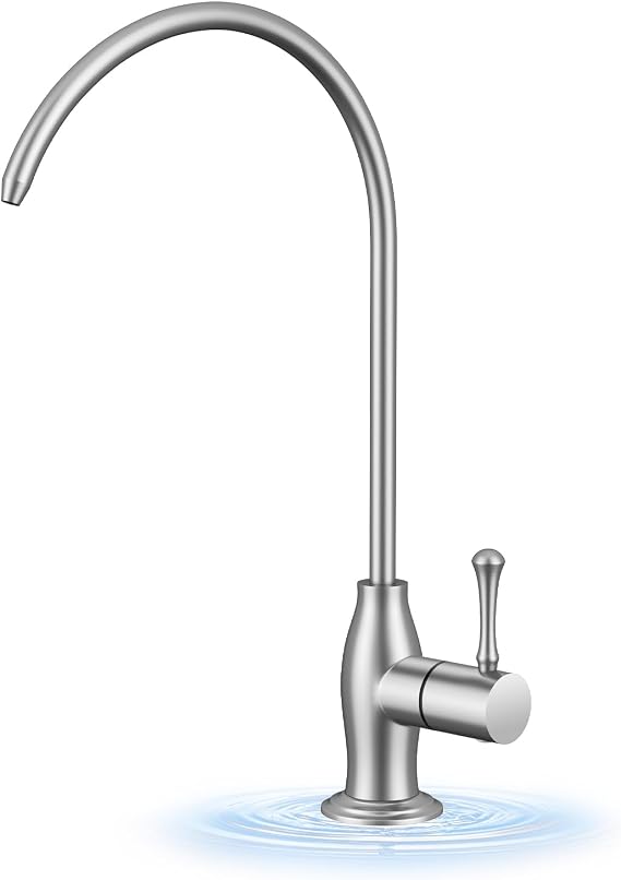 WEWE Vintage Drinking Water Faucet, Lead-Free Stainless Steel Kitchen Water Filter Faucet for Reverse Osmosis System, Non-Air Gap RO Beverage Faucet, Brushed Nickel