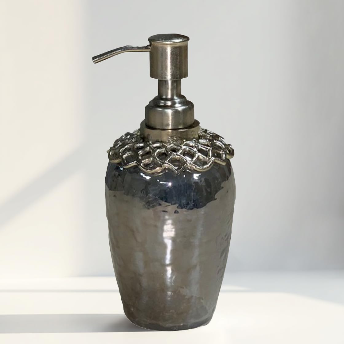 Decozen Soap Dispenser - Brass and Glass Gold Finished Refillable Liquid Soap & Lotion Container, Soap Pump Dispenser for Home Decor & Kitchen, Bathroom Decor Accessories - The Arabesque Collection