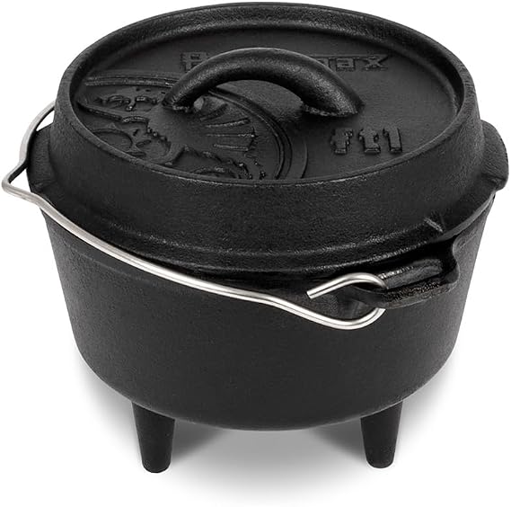 Petromax Cast Iron Dutch Oven for Cooking or Baking Outdoors Over a Campfire or in The Home Kitchen, Pre-Seasoned Cookware Conducts Heat Evenly, 3 Legs
