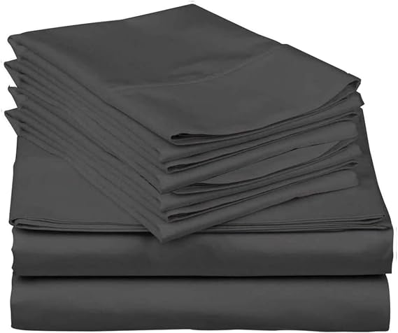 Mattress-Homes Full Size 6-Piece Hotel Luxury Bedding Set, 100% Egyptian Cotton Sheets with 18" Deep Pocket Fitted Sheet & 4 Pillowcases, Soft, Cool & Breathable, Dark Grey Solid