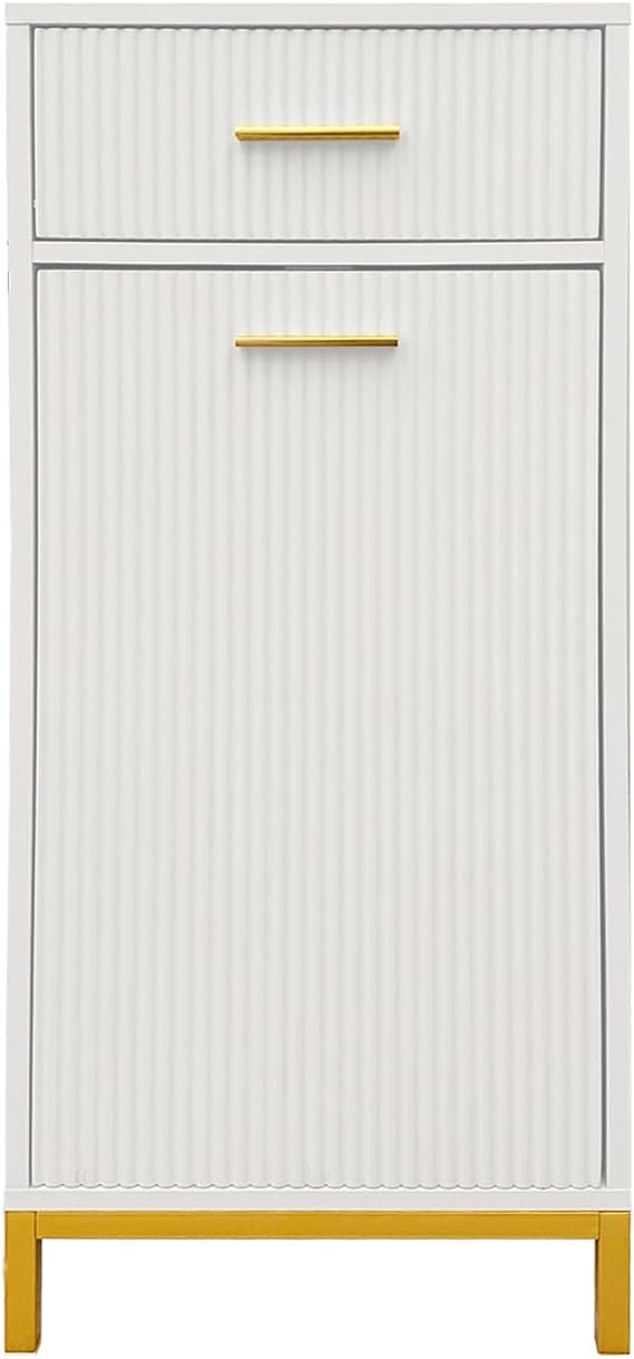 Modern Tilt-Out Laundry Hamper Cabinet, Free Standing Laundry Chest Organiser Unit & Removable Liner with Drawer, Dirty Clothes Basket for Bathroom, Bedroom, Laundry Room White