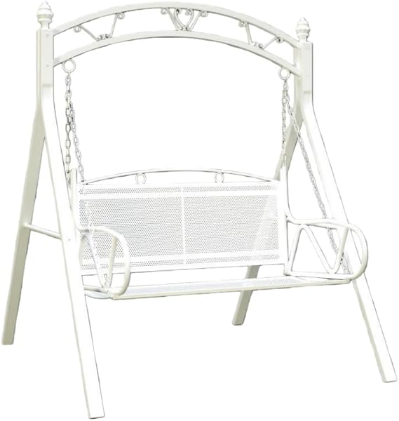 Swing Outdoor Frame, 2 Person Patio Swing Chair, Iron Swing Rocking Chair, 2 Seats, Adults, Kids, Garden Chair, Waterproof, Sunscreen, Outdoor/Indoor, Patio/Villa/Small Garden Reinforced White Version with Double Seat Cushion
