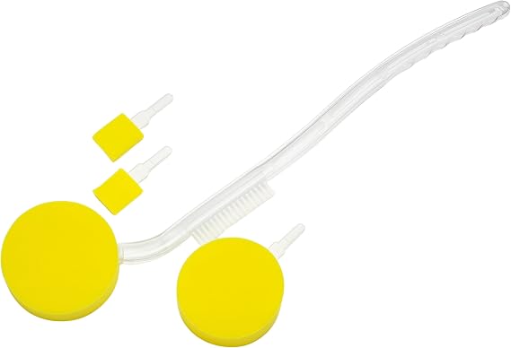 PERFORMANCE HEALTH Long Handle Bath Brush & Sponge – Lightweight Body Washer with Extended Reach for Shower or Bath – Gentle on All Skin Types – 2-in-1 Design with Extra Sponge Heads – Yellow