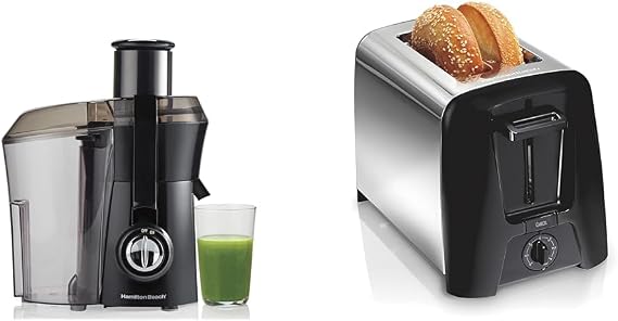Hamilton Beach Juicer Machine, Big Mouth Large 3 Feed Chute & 2 Slice Toaster with Extra Wide Slots, Shade Selector, Auto-Shutoff, Cancel Button and Toast Boost, Black