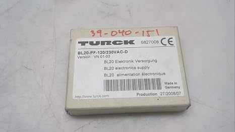 Turck Bl20-Pf-120/230Vac-D, Power Feeding Module, 6827008 Bl20-Pf-120/230Vac-D