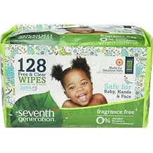Seventh Generation, Baby Wipes, Unscented and Sensitive, 64 Count (Pack of 2)