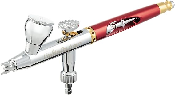 Harder & Steenbeck Aerografo Infinity 2024 CRplus | Set per pittura aerografo a doppia azione con alimentazione a gravità | Set di ugelli autocentranti in titanio da 0,25 mm | Mini e 2 ml di vernice |