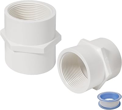 2 Inch PVC Female Thread Adaptor White 2-Way PVC Pipe Coupling Adapter Connectors for 2 Inch Sch 40 Pvc Pipe Pack of 2