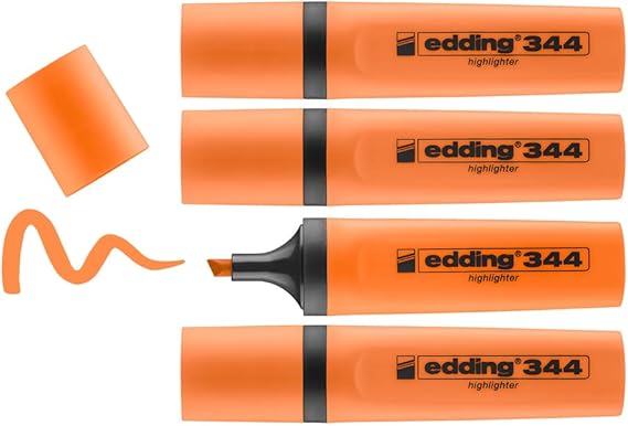 edding 344 fosforlu kalem, turuncu, 4'lü set, 2-5 mm kesik ucu