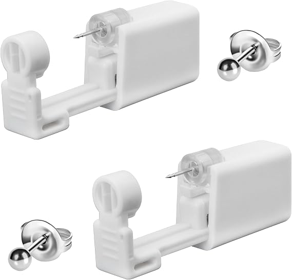 2 Pcs Disposable Ear Piercing Kit, Painless Self Ear Piercing Gun Kit, Portable Self Ears Piercings, Safety Ears Piercings Gun Tool,for Girls Boys Women Men Lobe Cartilage Helix(White)