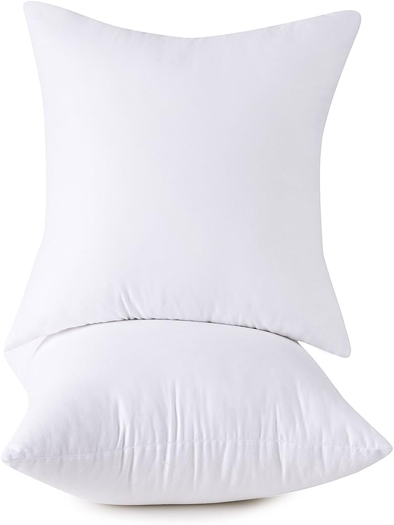 Throw Pillow Inserts, 20x20 Inch Decorative for Sofa, Bed and Chair, Cotton Cover, Set of 2, White
