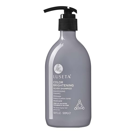 Luseta Color Brightening Shampoo for Silver & Gray Hair - Eliminates Brassy & Yellow Tones, Moisturizes, Promotes Glossy Finish, Prevents Split Ends (16.9oz)