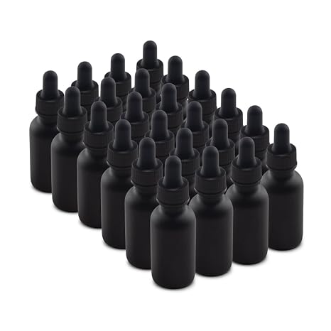 The Bottle Depot - 24 Pack - 1 oz Glass Bottle with Dropper - Black Frosted - 20-400 Neck Finish - Boston Round Bottles - UV Rays Protection