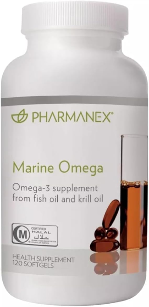 Pharmanex Nu Skin Marine Omega | Omega-3 & Krill Oil 1200mg | 120 Softgels | DHA & EPA from fish and krill oil | Highly bioavailable omega-3 softgels for daily supplementation.