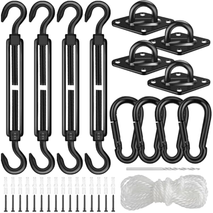 304 Stainless Steel Shade Sail Hardware Kit, 6 Inch Matte Black Sun Shade Hardware Kit for Triangle Rectangle Installation, Sun Shade Sail Hardware for Garden, Patio, Outdoors-46 PCS