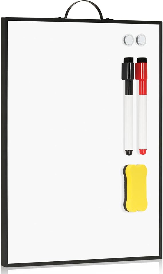 Small White Board with Handle, 16"x12" Portable Whiteboard, Black Frame