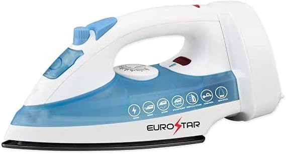 EUROSTAR IRC555XBL Spray, Steam Iron with Cord Reel With Auto Shut-Off, White