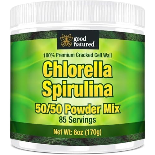 Premium Chlorella Spirulina Powder | 85 SERVINGS | Non-GMO | Sunlight Grown | Deep Green Color | Cracked Cell Wall | Alkalyzing | High Protein | Vegan Capsules | Good Natured