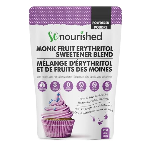 So Nourished Powdered Monk Fruit Sweetener with Erythritol, 1:1 Sugar Substitute, Keto, 0 Calorie, 0 Net Carb, Non-GMO 2.5 Pounds