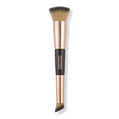 Charlotte Tilbury Hollywood Complexion & Foundation Brush - 2-in-1 | Contour & Foundation Makeup Brush with No-Shed Synthetic Fibers - Flawless Base & Precision Blending Tool - Multi-Use