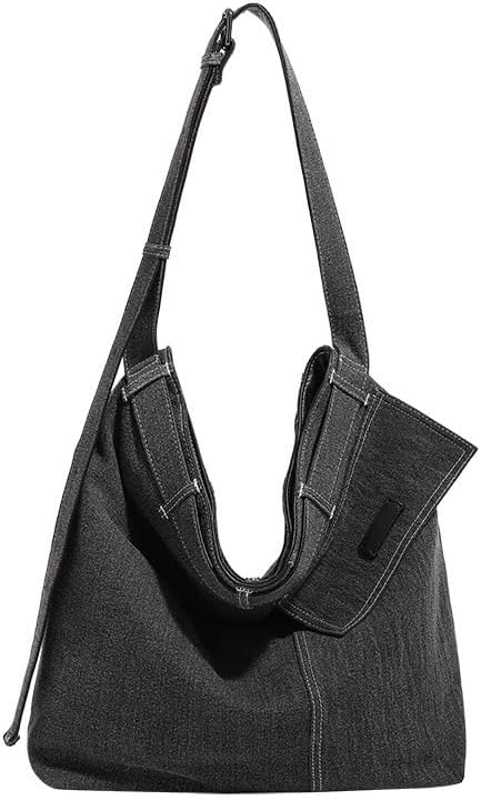 Unisex Cool Retro Versatile Dark Grey Denim Tote Bag