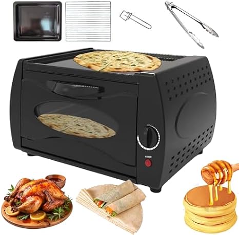 2-in-1 Electric Tandoor Oven, Roti Maker with Temperature Control, Glass Door, Bake Tray & Rack, 2100W Pizza Oven for Chapati, Naan, Lahmacun