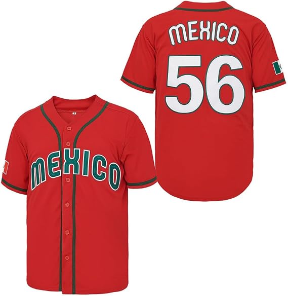 Men's #56#1 Mexico Jersey Button Down Short Sleeve Hipster Hip Hop Baseball Jersey