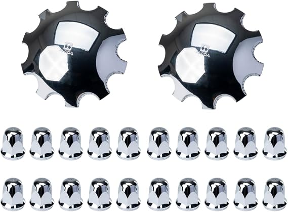 Alcoa 076188DT Front Hub Cover Kit | for Short Studs (Clamp-On Retention) | Chrome ABS | Fits 10-Hole Hub Pilot 33mm Lug Nuts | Includes 2 Hub Covers, 20 Nut Covers & Tool