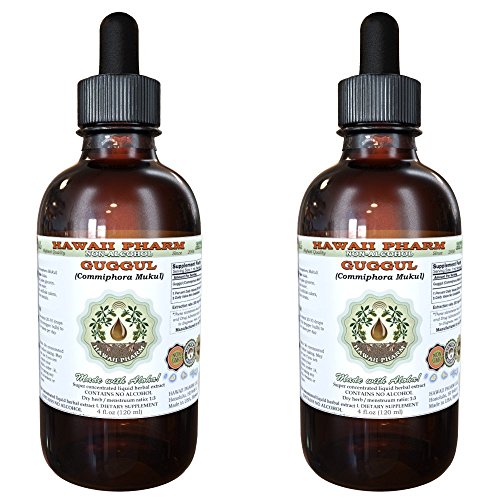 Hawaii Pharm Guggul Alcohol-Free Liquid Extract, Guggul Commiphora Mukul Unprocessed Gum Resin Glycerite Natural Herbal Supplement 2x2 oz