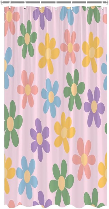 Cute Retro Flower Shower Curtain Colorful Floral Unique Pastel Daisy Groovy Lovely Women Girls Fabric Bathroom Decor Curtains with Hooks,35 x 70