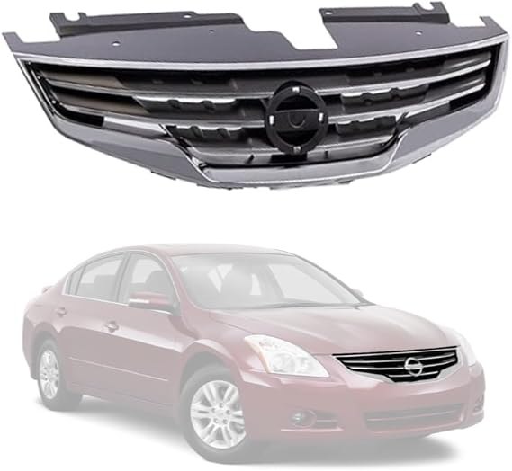 Front Grille Compatible With Nissan Altama 2010 2011 2012 (Sedan) Base S SL Hybrid Front Grill Assembly Replacement Part (With Chrome Shell Frame With Black Insert)