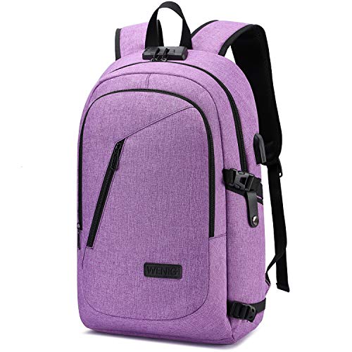 WENIG Laptop Backpack for Women,Business Backpack Anti-Theft Backpack with USB Charging Port and Lock 15.6 Inch Computer Backpacks for Women Men,Purple