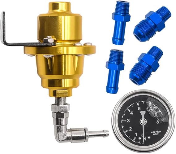 Adjustable Fuel Regulator Fuel Booster Universal Pressure Regulator with Pressure Gauge Car Accessories, Gold