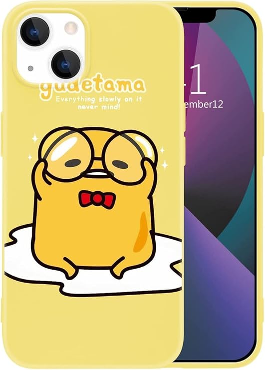 Case Yellow for iPhone 13 Pro Max, Cute Cartoon Gudetama Full Protective Liquid Silicone Soft TPU Rubber Protective Phone Cover with Soft Microfiber Lining for iPhone 13 Pro Max(Men&Women)