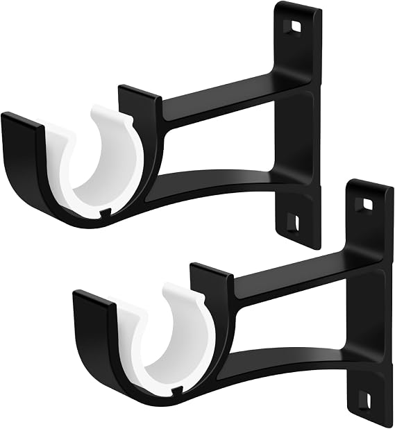 Curtain Pole Brackets, Heavy Duty Pole Holders Rail Brackets, 25-28mm Curtain Rod Brackets Rod Support Hanger, Black, Set of 2