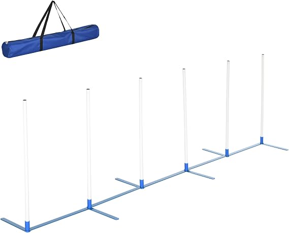 PawHut Dog Agility Training Equipment Set with Weave Poles Carry Bag White
