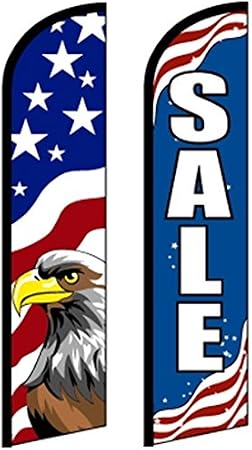 Car Dealer Windless Swooper, Feather, Banner Flag Combo Pk USA EAGLE - SALE