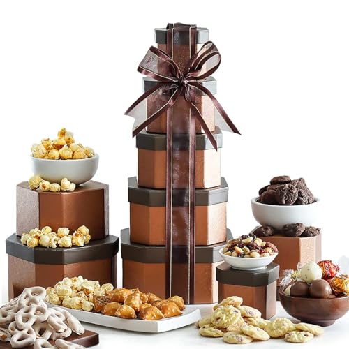 Broadway Basketeers Gourmet Easter Food Gift Basket Tower Snack Gifts for Women, Men, Families, College, Appreciation, Thank You, Congratulations, Corporate