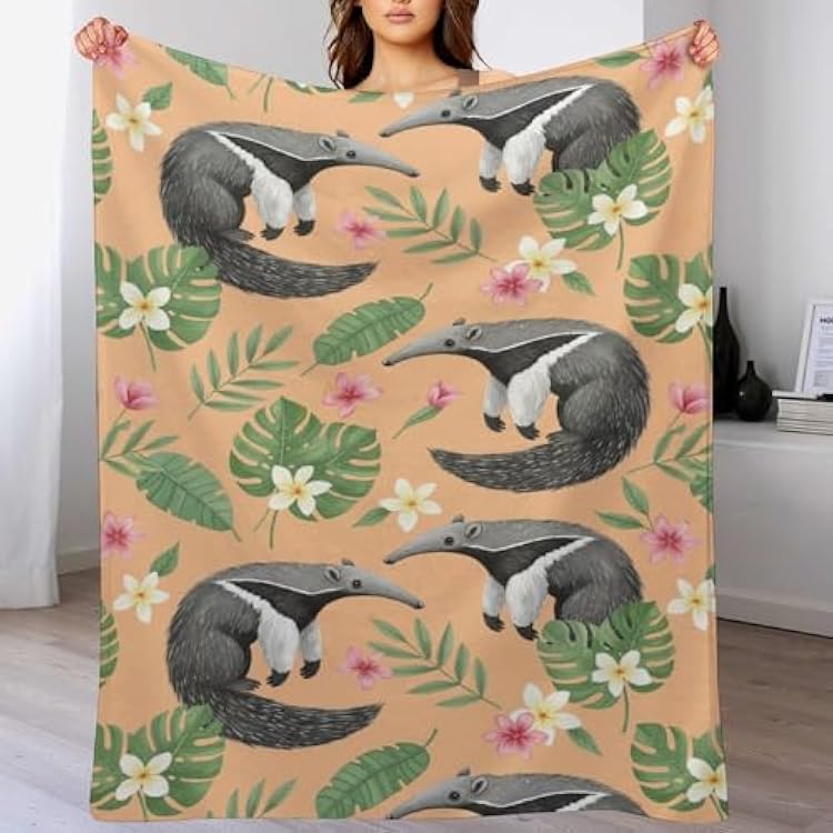 Throw Blanket Fuzzy Flannel Anteater Flowers Leaves Soft Lightweight Blankets for Bed Sofa Living Room Car Travel 40x60 in