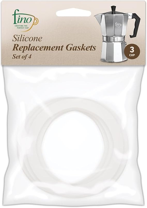 Fino Replacement Gasket for 3-Cup Stovetop Espresso Coffee Maker, Silicone, Set of 4