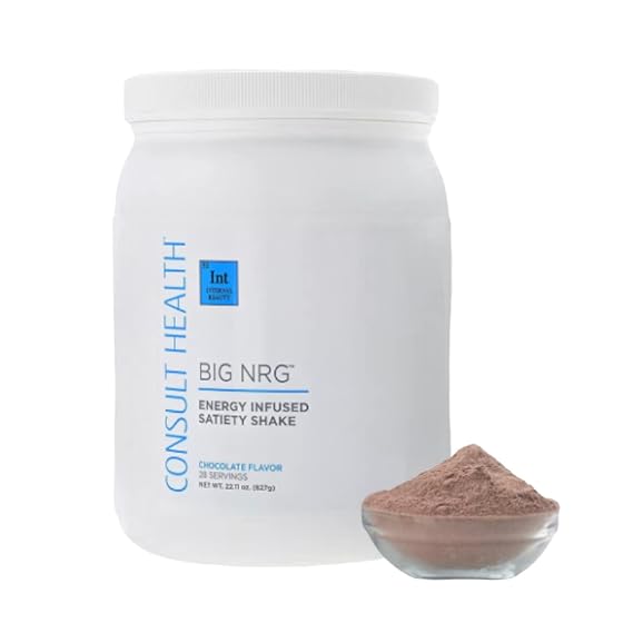 Consult Health BIG NRG Energy Infused Satiety Shake - Chocolate Flavor Energy Infused Powder Shake Mix Helps Bridge Hunger-gap Between Meals - Green Tea Leaf and Red Orange Extract - 22.11 oz. (1pack)
