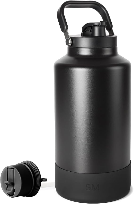 Simple Modern Water Bottle Jug | Straw & Chug Lid | 128oz, Black | Trek Pivot Gallon Insulated Stainless Steel Water Jug with Handle | Interchangeable Lid, Boot | Midnight Black