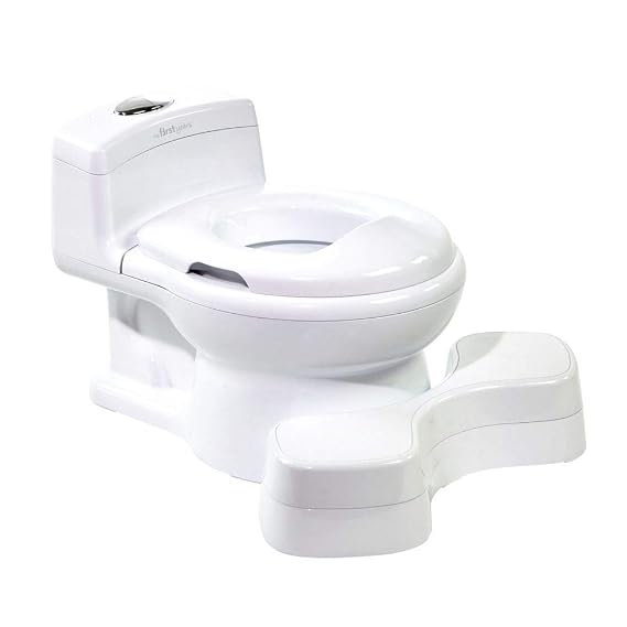 The First Years Super Pooper Potty Training Toilet Plus Potty Seat with Foot Rest White 2-in-1 Toddler Toilet Seat and Potty Chair