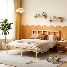 Queen Bed Frame with Headboard 14" Bamboo Wood Beds Platform with Non-Slip Slats Support, Under-Bed Storage, Heavy Duty Bed No Box Spring Needed 9 Sturdy Legs Noise Free, Natural