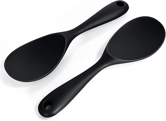 FireKylin 2 Pcs Black Silicone Rice Paddle,Non Stick Rice Spoon Scooper